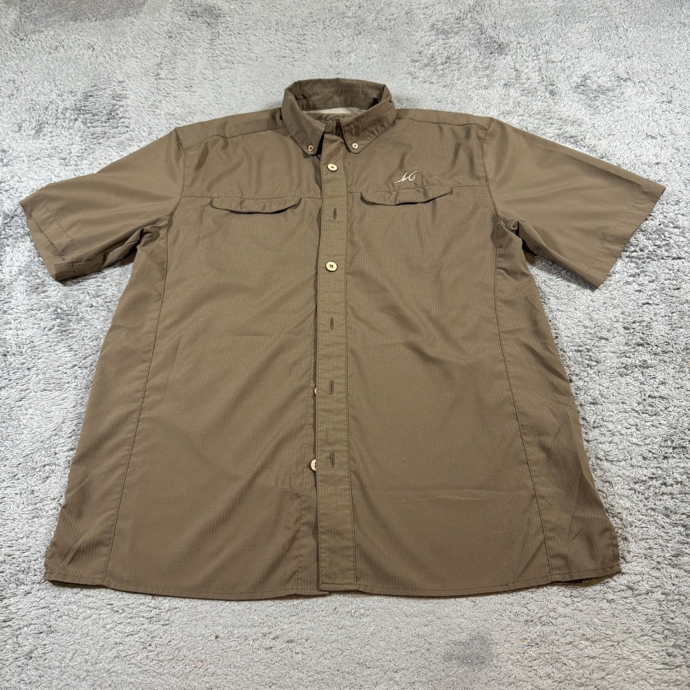 Mojo Sportswear Mens Short Sleeve Fishing Shirt Size M Brown Ripstop Ventilated